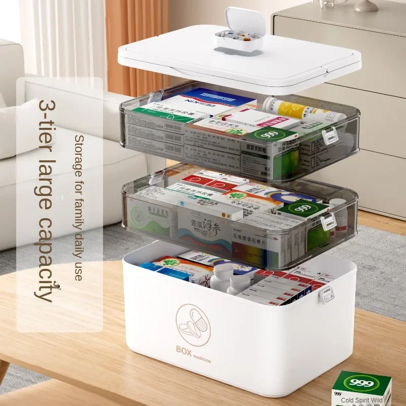 Household Medicine Box Plastic Multi-layer Division Multi-functional Storage Box Portable Family Emergency Medicine Box