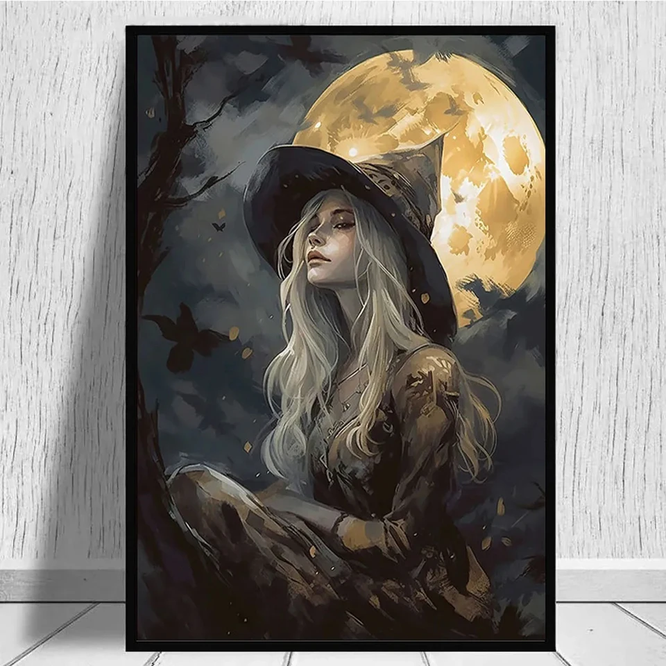 5d الماس اللوحة الجديدة القوطية الغراب الساحرة القط الأسود التطريز DIY الماس الفسيفساء عبر غرزة صورة هالوين الديكور هدية