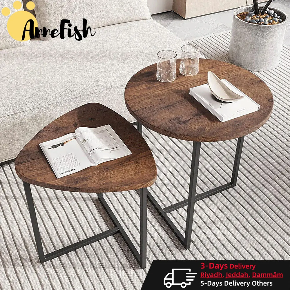 AnneFish 2pcs MDF Nesting End Table,Set of 2 Coffee Sofa Side Table Modern Minimalist Side Table for Living Room, Balcony