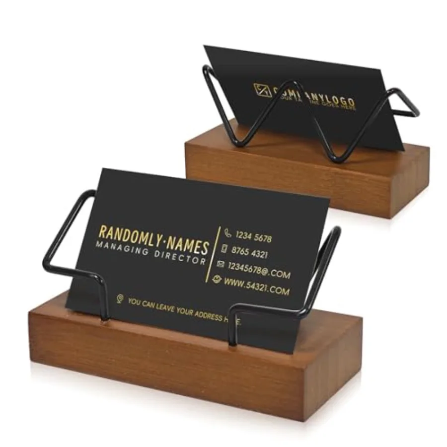 2 Pack Wood Business Card Holder for Desk, Wooden Business Name Card Display Stand Postcard Holder for Office Home Desktop, Des