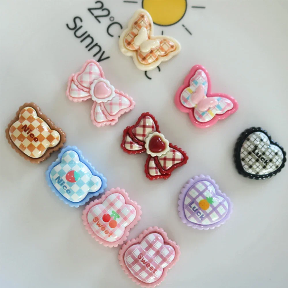 10PCS Shiny Plaid Heart Series Miniature Flat Back Resin Cabochons For Hairpin Scrapbooking DIY Home Decor Craft Accessories