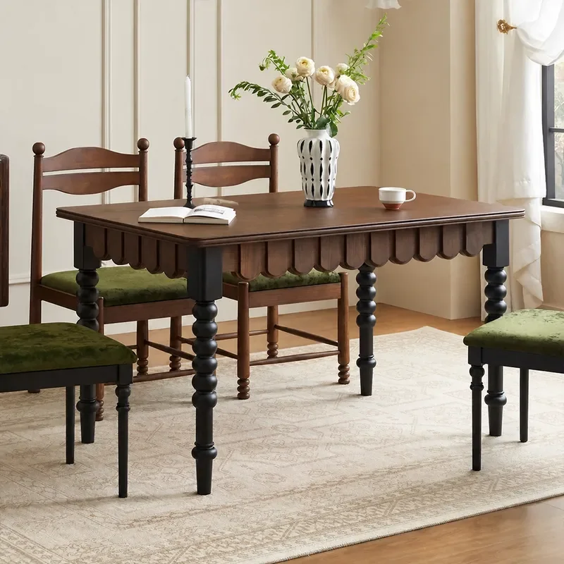 Retro Solid Wood Dining Table Chinese Antique Style Small Apartment Home Furniture American Light Luxury Roman Column Writing