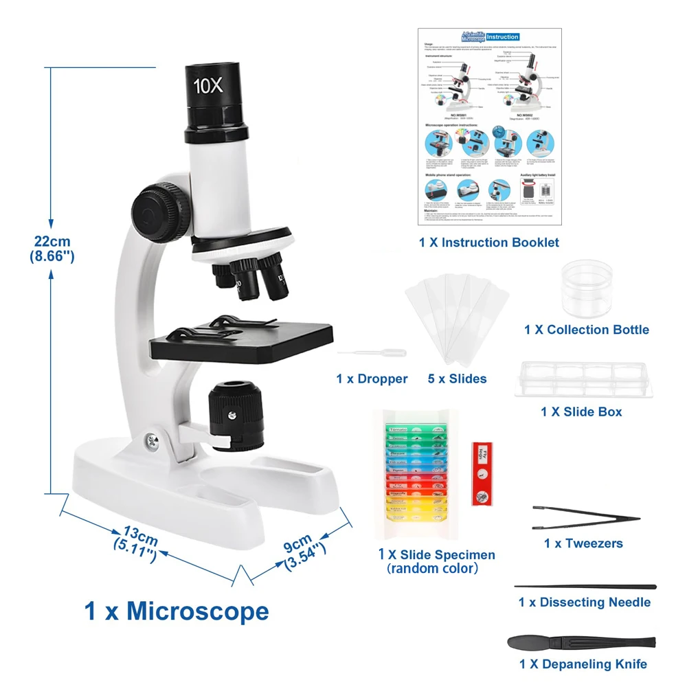 Mikroskop mit 300-1200-facher Vergrößerung, optisches HD-System und einstellbaren Farbfiltern, ideal für Kinder – Detail 6