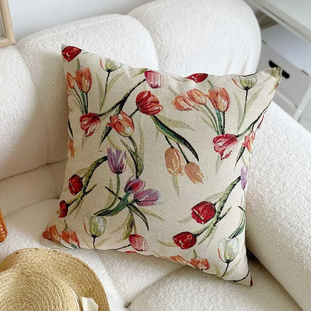 Throw Pillow Cover Practical Modern Simple Style Pillowcase Luxury Vintage Tulip Pillow Cushion Cover for Bedroom