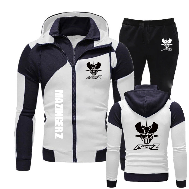 

2025 мужская весенне-осенняя толстовка с капюшоном в стиле аниме Mazinger Z в тон, повседневные топы + брюки, костюм с диагональной молнией