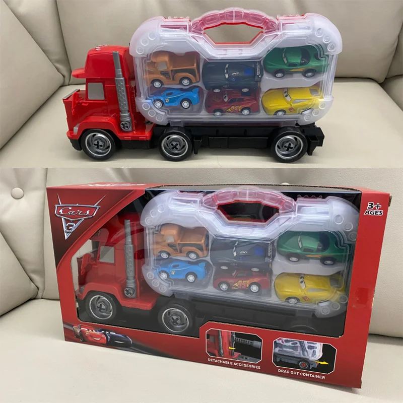 Disney Pixar Cars Set Lightning Mcqueen Truck and 6 Cars Alloy Plastic Toy Model Set Kids Birthday Gift Toys