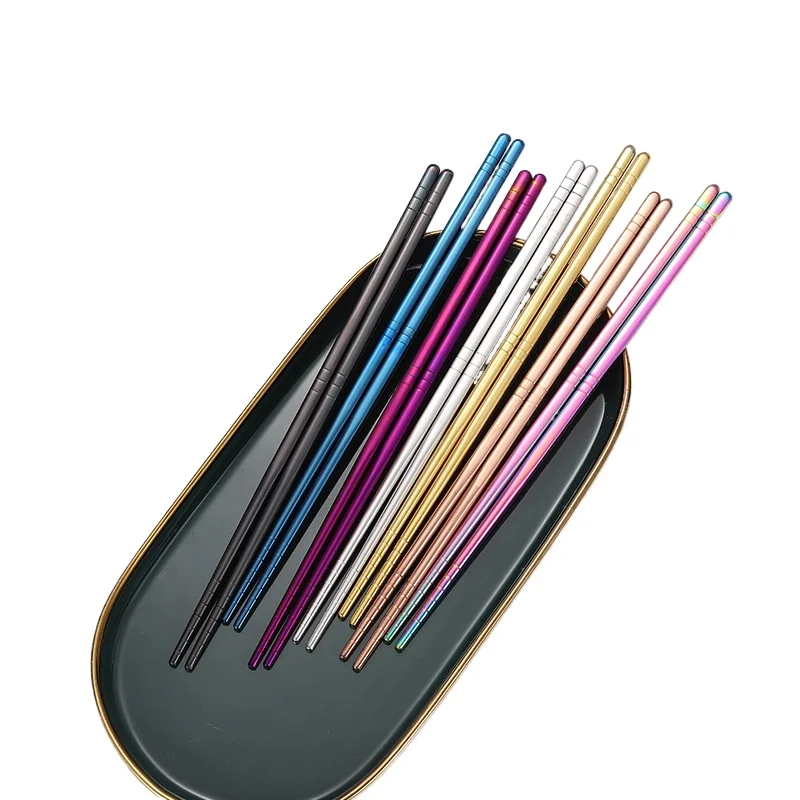 1 par de palillos chinos antideslizantes y reutilizables de acero inoxidable, palillos de Metal para fideos y Sushi