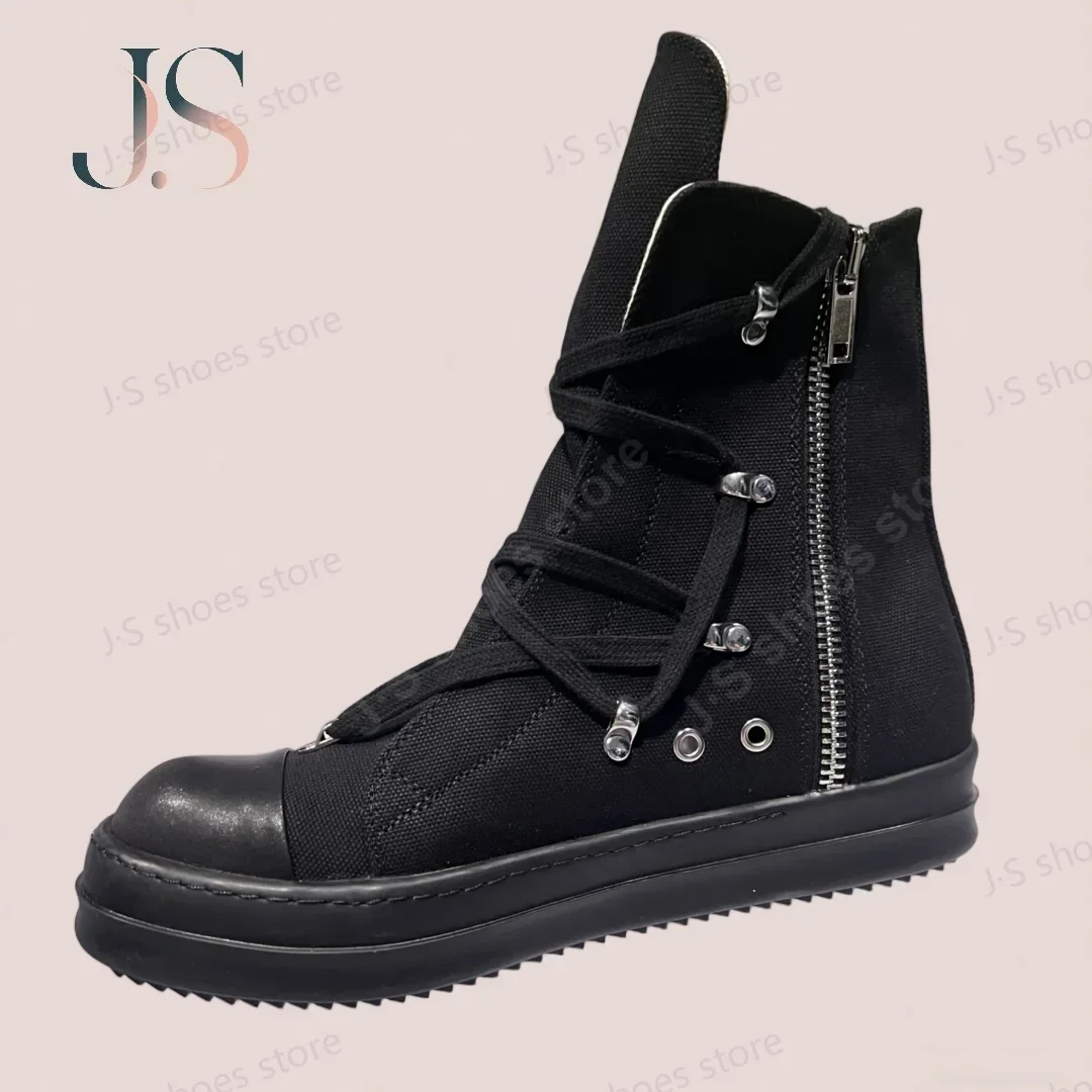 

R-o Designer Luxury Casual Shoes Men Boots Women Sneaker High Top Shoe Luxury Lace-up Zipper Black Canvas Sneakers Ankle Boot