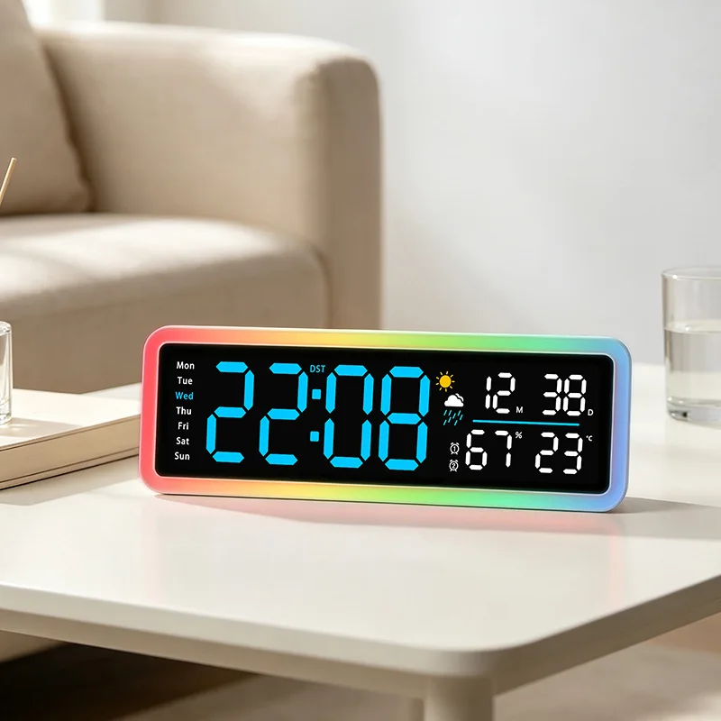 New weather clock Living room wall clock LED electronic wall clock Simple  Ambient night light