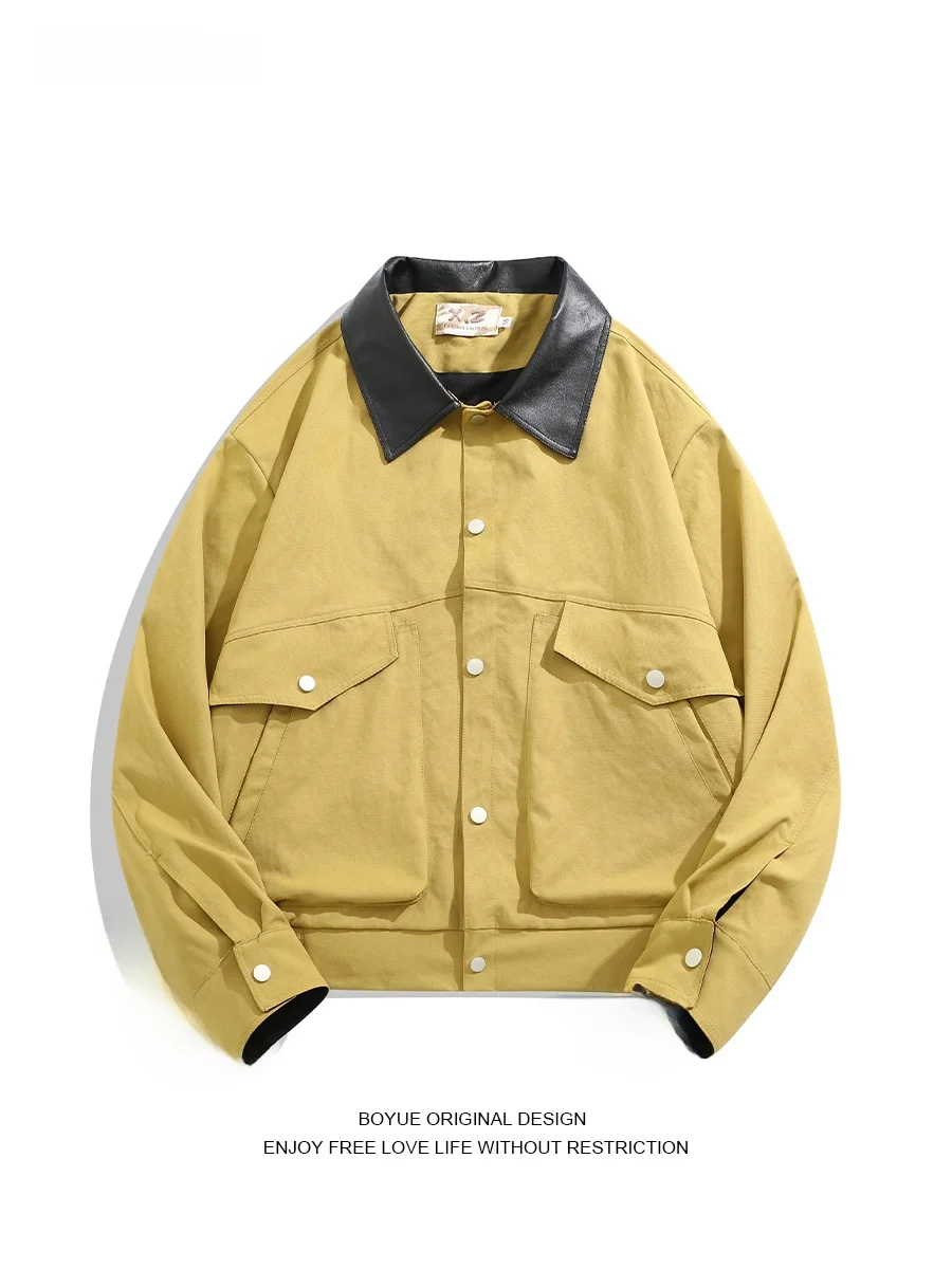 

Мужская рабочая куртка Boyue с кожаным воротником, в стиле хип-хоп, для активного отдыха, винтажная, спортивная