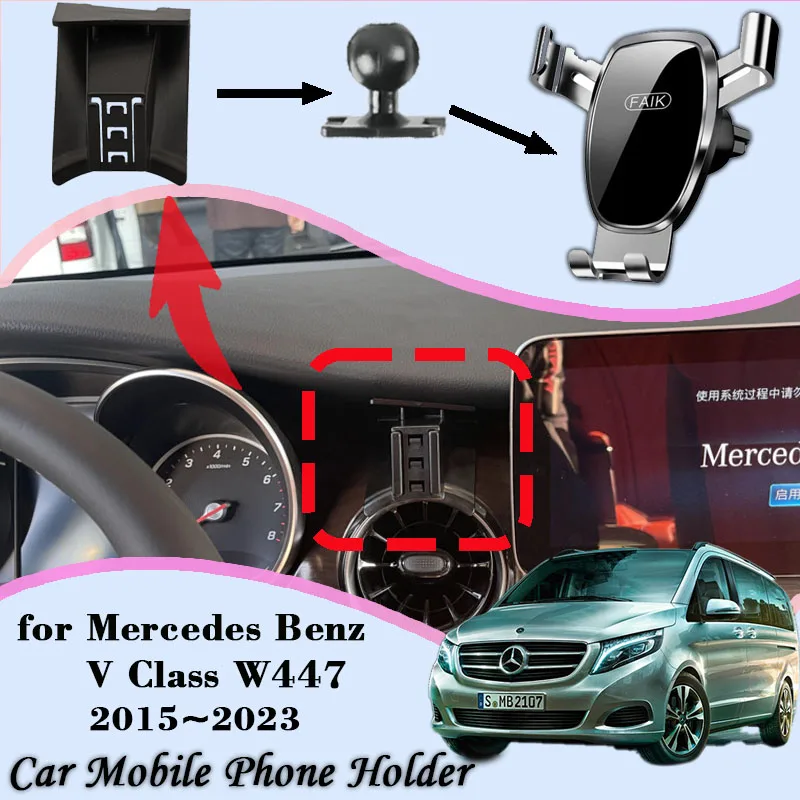 Car Mobile Phone Holder For Mercedes Benz V Class V250 W447 2015~2023 360 Degree Rotating GPS Special Mount Support Accessories