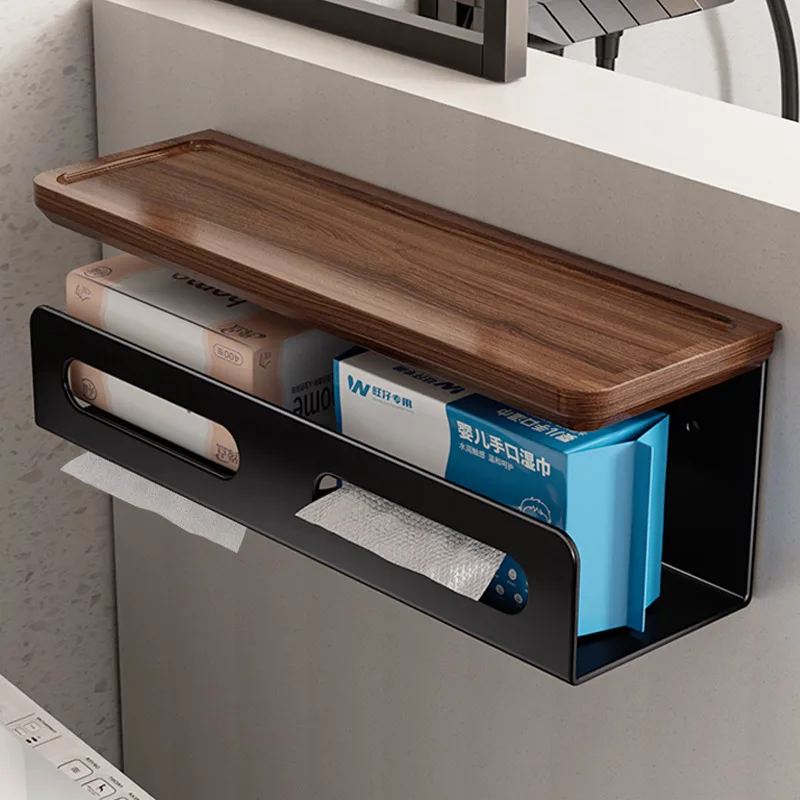 Wall Mounted Toilet Paper Holder Walnut Shelf Dual Roll Sheet Tissue Dispenser Guard Rail Adhesive Or Drill Mount Bathroom