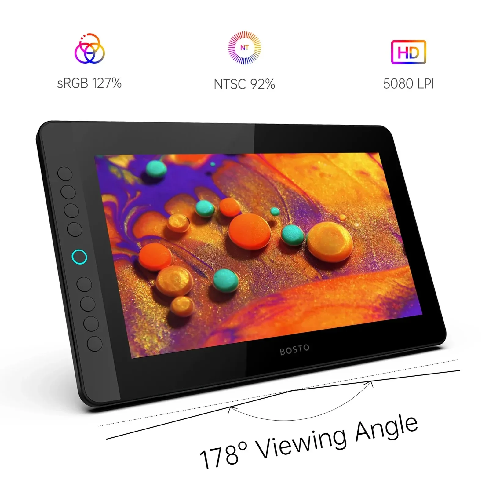 

BOSTO BT-13HDK Portable Graphics Drawing Tablet 13.3 Inch H-IPS LED Screen Display Digital Art Drawing Pad 16K Pressure Level