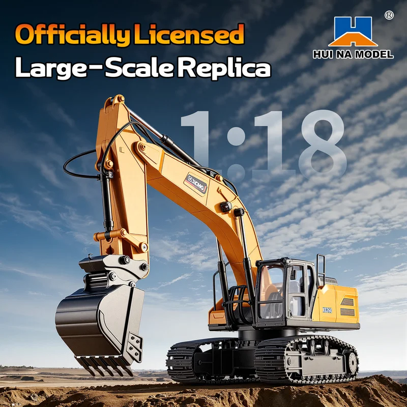 Huina Rc Excavator 1/24 Remote Control Digger 360 Degree Rotation Metal Bucket Light Sound Construction Vehicle Model