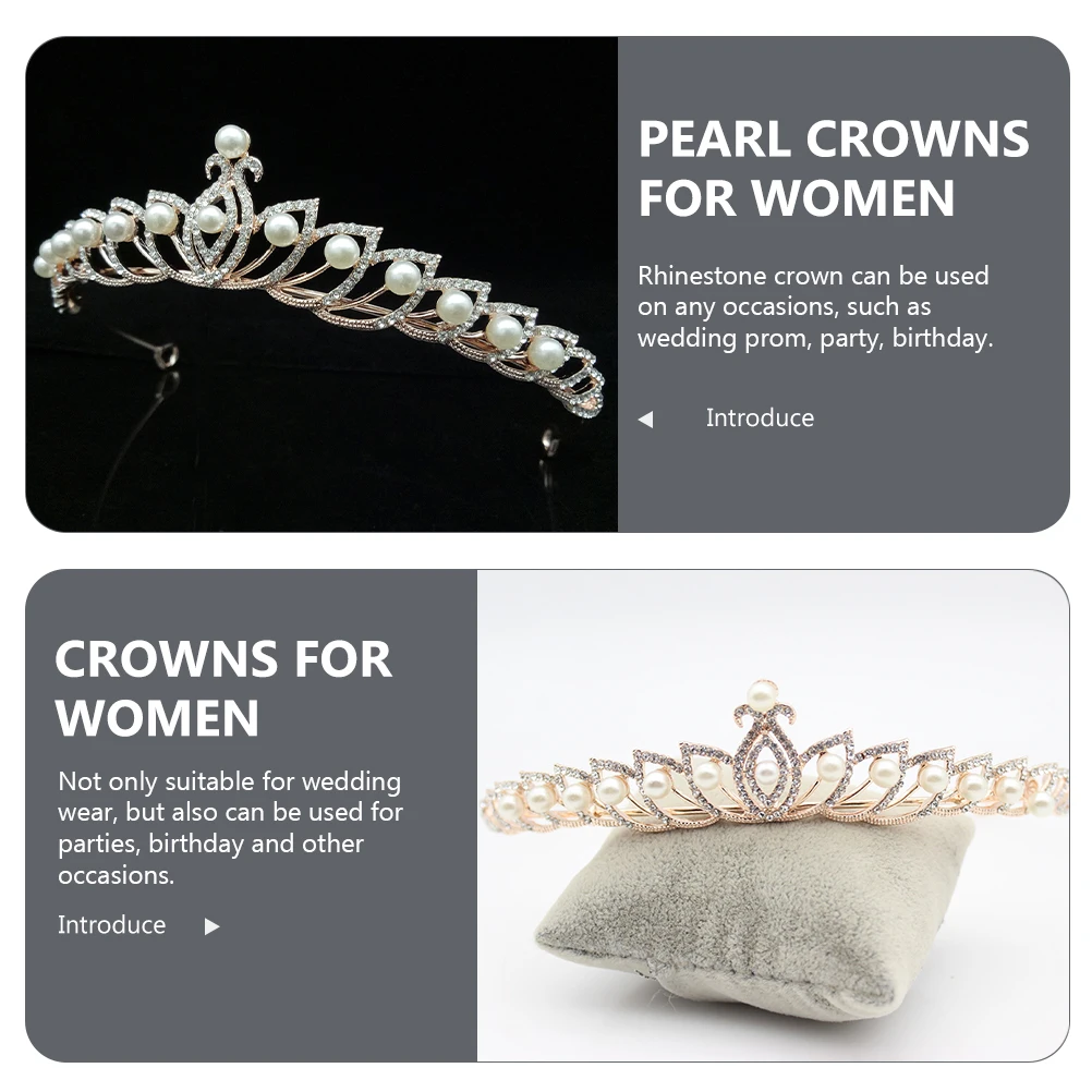 

Pearl Wedding Bridal Headband Bachelorette Gifts For Bridesmaids Rhinestone Tiara Rose Gold Color Accessories Women Party Prom