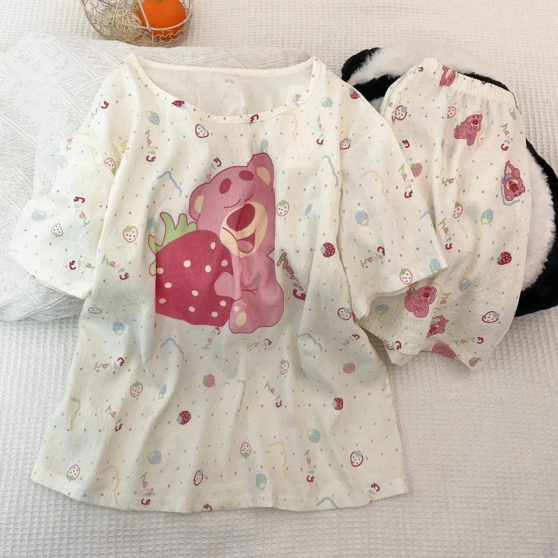 

Summer cartoon cute girl strawberry bear casual home set