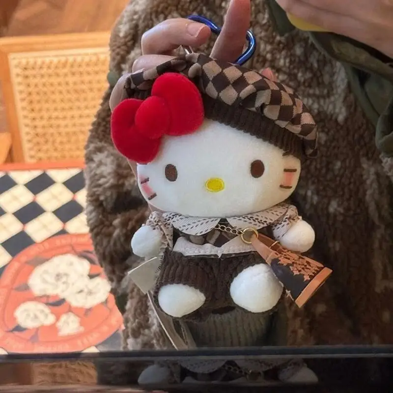 Sanrio Hellokitty porte-clés en peluche rétro amour habiller Kt peluche poupée porte-clés sac à dos pendentif enfants jouet voiture pendentif