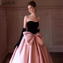 Elegant Satin Strapless A-line Sleeveless Black Gloves Wedding Dresses For Woman 2024 Sweep Train Bridal Gowns vestidos de novia