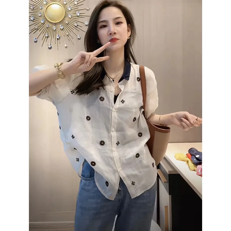

New Summer Three-dimensional Flower Short-sleeved Shirt for Women's Design Niche Gentle Top