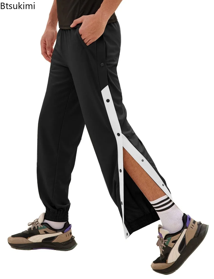 New Men Sweatpants Fashion Contrast Color Side Breasted Straight Casual Pants Breathable Loose Basketball Pants Male Streetwear