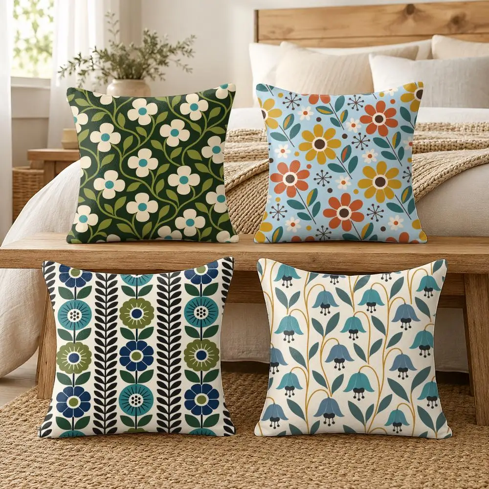 Colorful Orla Kiely Flower Cushion Cover Soft Short Plush Pillow Cases Hidden Zipper Cutecore Sofa Bedroom Home Decor Gift