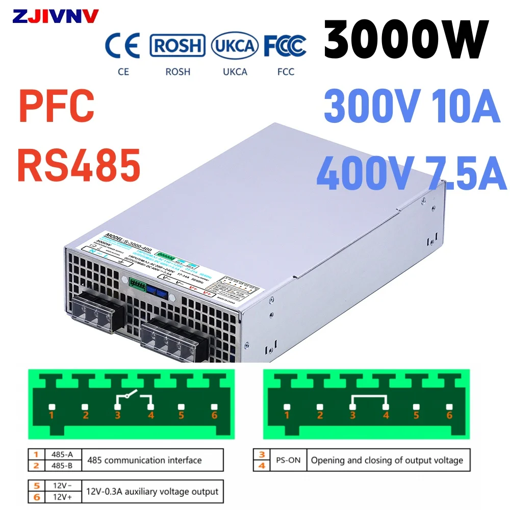 3000W Switching Power Supply High Output Voltage 300V 400V with RS485 Modbus Active Pfc Universal AC 100-240V Input PSU Smart
