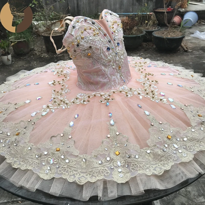 FLTOTURE Pink Peach 12 Layers Platter Tutu Dress Skirt Women Girls Custom Made Ballet Sleeping Beauty Competition Stage Costume