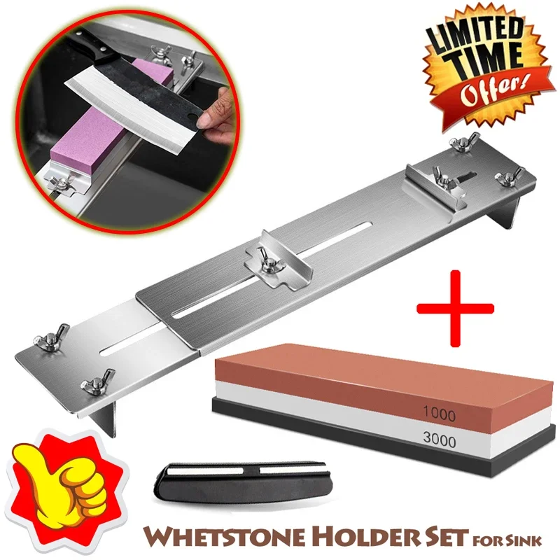 

Whetstone Knife Sharpener Water Stone Plate Grinding Stone Base with Angle Guide Adjustable Whetstones Sink Bridge Holder