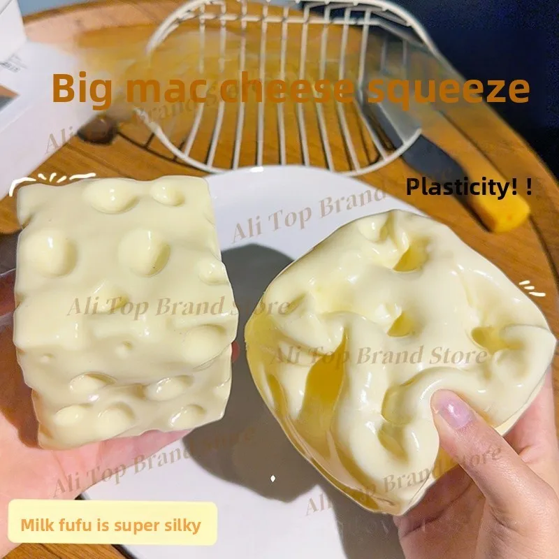 Jumbo Cheese Cube Stress Ball Big Cheese Shapeable Squeeze Ball Non-Bounce Fidget Toy ASMR Sensory Anti-Stress Festival Gift