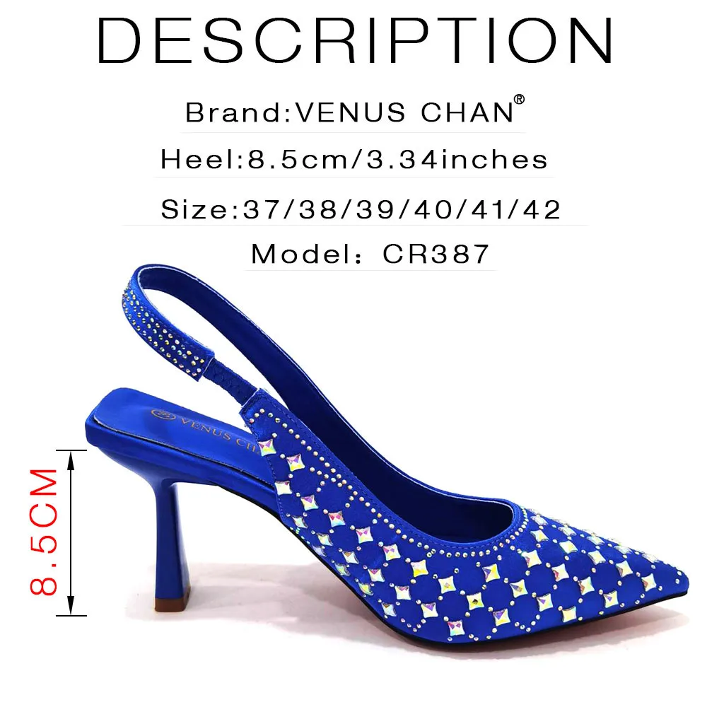 Italian Design Luxury Women\'s Shoes And Clutch Blue Color Full Diamond Decoration Metal Closure Bag for Wedding Party