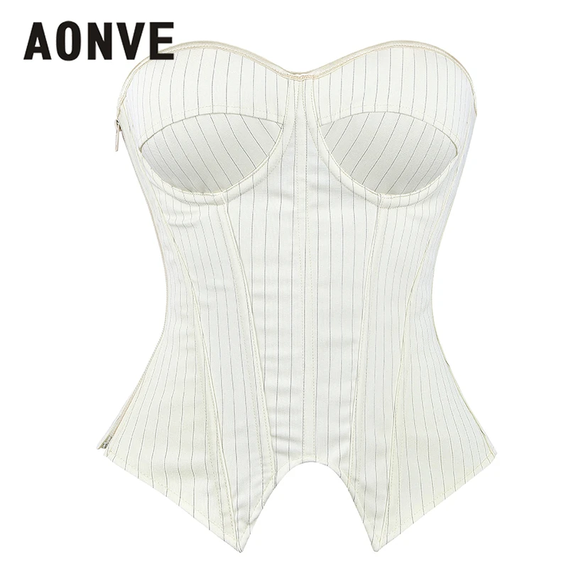 

Корсет AONVE для женщин, черный, в полоску, на молнии, со шнуровкой, для офиса, облегающий, с эффектом пуш-ап, с бюстгальтером