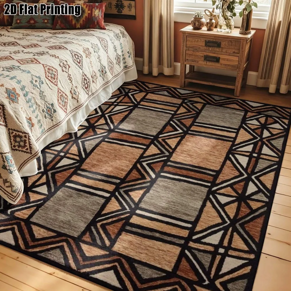 Living Room Rug Interlocking Rhombus Diamond Matrix Printed Large Rectangular Carpet Symmetrical Tri-Tone Gradient for Fireplace