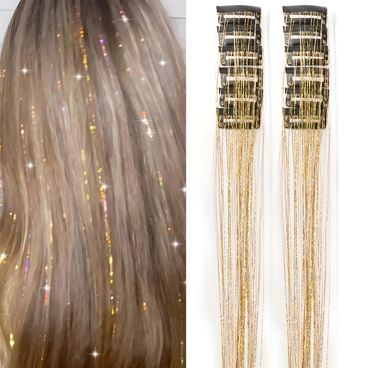 

12 clip-in synthetic hair extensions for medium-length straight hair—a stylish Christmas gift for women, in gold