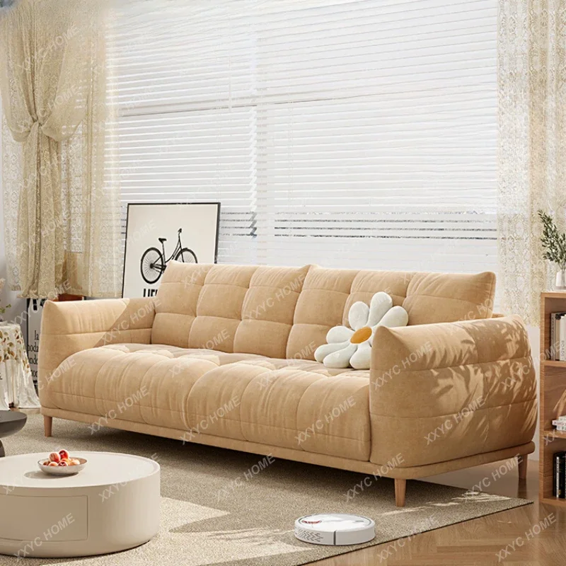 Simple Modern Cream Style Fabric Sofa Living Room Solid Wood Straight Row Multi-Person Sofa  home furniture