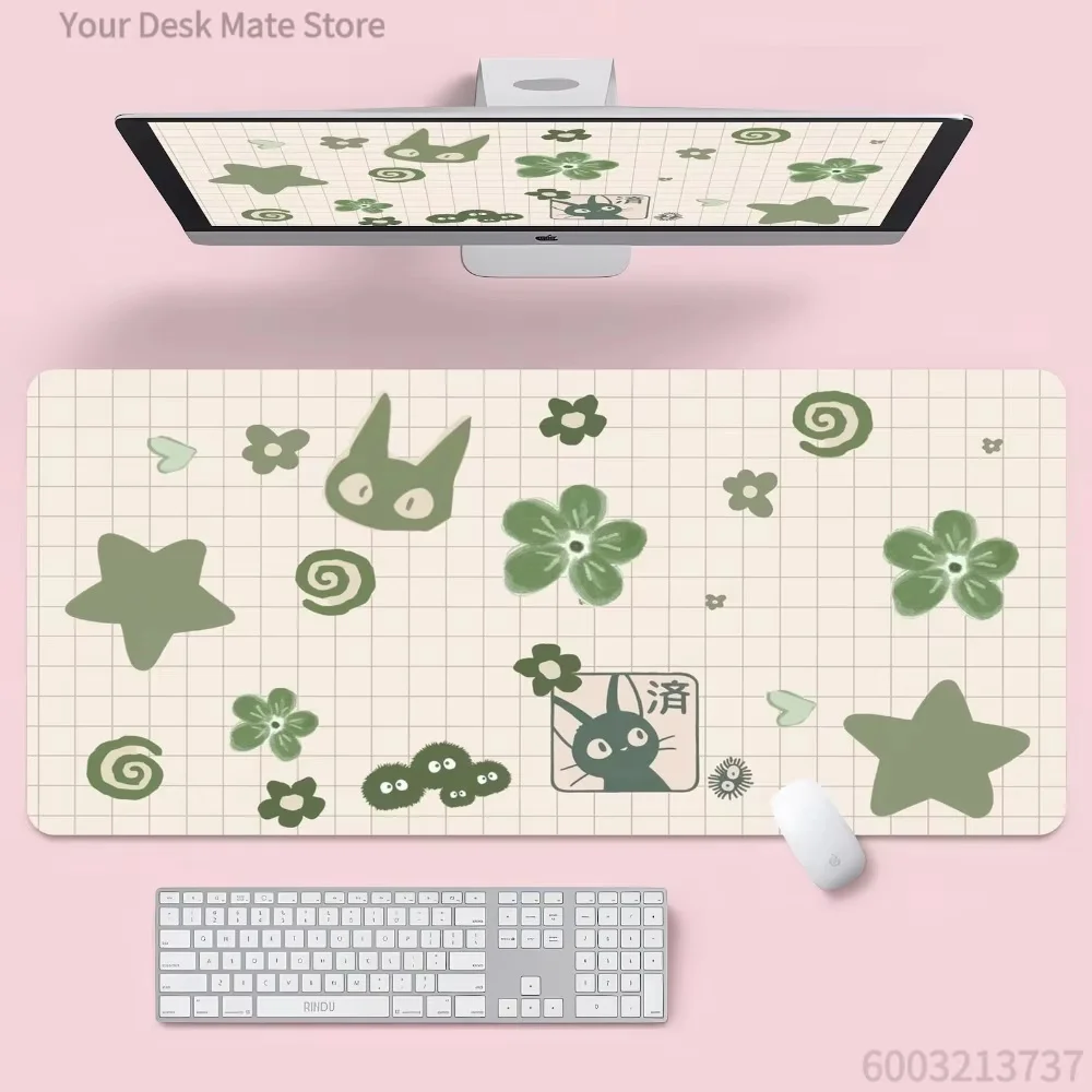 Anime Mouse Pad Green Aesthetic Collage Gaming Desk Mat, Cute Minimalist Cottagecore Decor