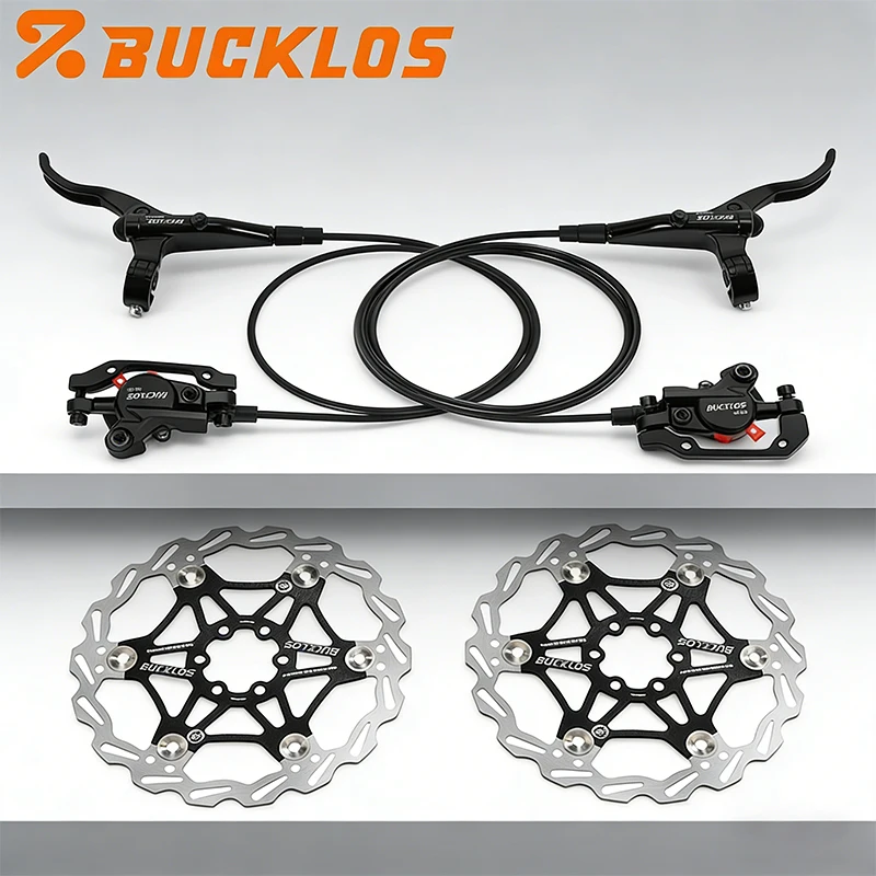 

BUCKLOS 2 Piston Bike Hydraulic Disc Brake Set MTB Brake with 160MM Rotor Ultralight Front Rear Mountain Bike Hydraulic Brakes