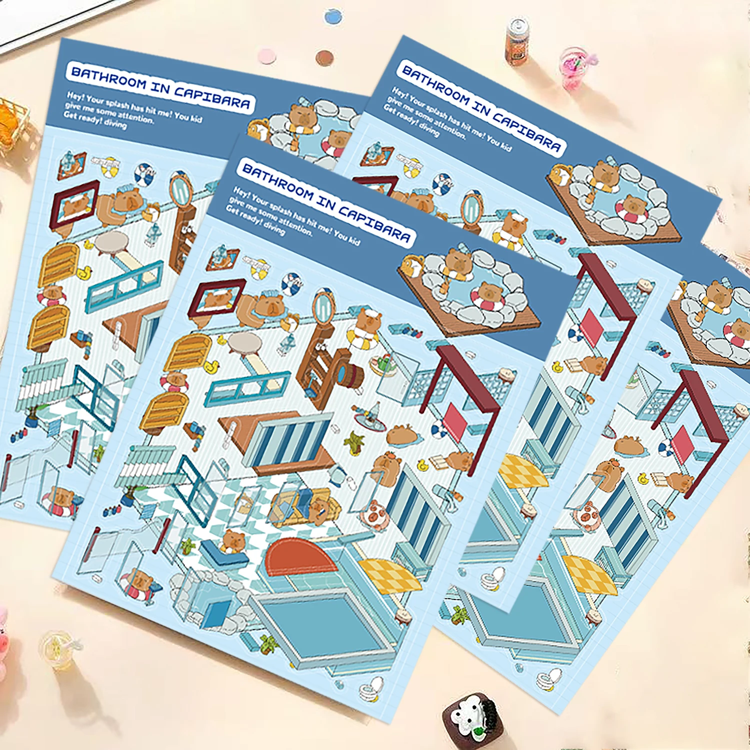 2Pcs Capybara Bathroom Landscape Sticker Collection Book Album Cartoon Scene DIY Toy Game Festival Birthday Gift