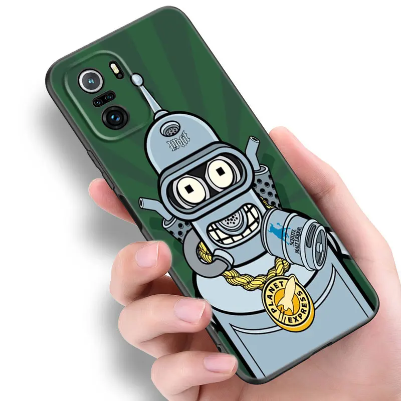 Cartoon Futurama Bender Black Silicone Phone Case For Xiaomi POCO X3 X4 NFC F5 M3 M4 M6 X5 X6 Pro F3 F4 GT 5G C55 C65 M5