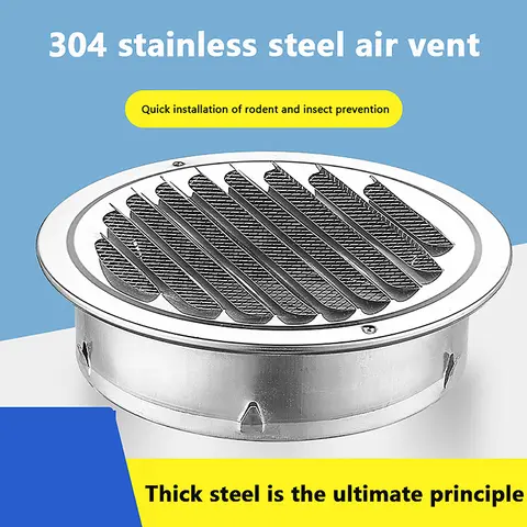 70/80/100/120/150/160/200mm Round Stainless Steel Air Vent Grille Insect Protection Home Exterior Wall Ducting Ventilation Tool