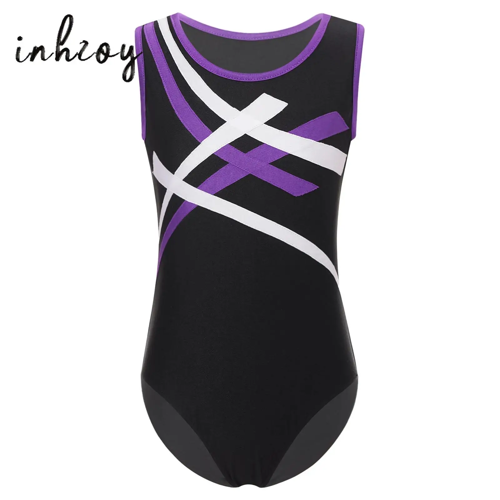 

Kids Boys Contrast Color Gymnastics Leotard Sleeveless Patchwork Bodysuit Ballet Dance Performance Competition Training Costume