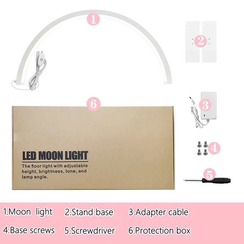 Anillo de media luna para manicura, luces de salón de belleza, brillo ajustable, lámpara de mesa LED bicolor para arte de uñas, 30 pulgadas, 75cm