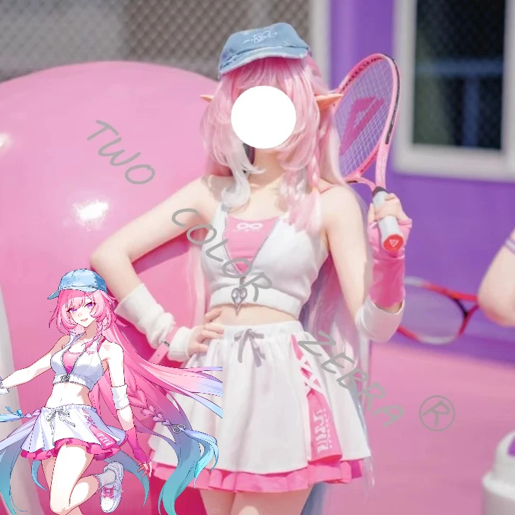 Cyrene Cosplay Sprots Costume Game Honkai: Star Rail X Anta Pink White Crop Top Skirt Arm Sleeves Blue Baseball Cap Set Roleplay