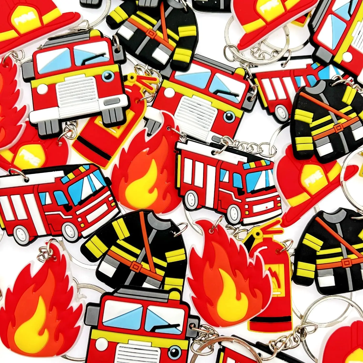 18/24/30pcs Firefighter Keychain Fire Truck Fireman Helmet Flame Silicone Keyring Boys Rescue Theme Birthday Party Favors Gifts view 3