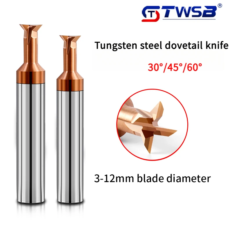 

HRC60° tungsten steel dovetail milling cutter 30°45°60° dovetail 4 flutes milling cutter for CNC machining center