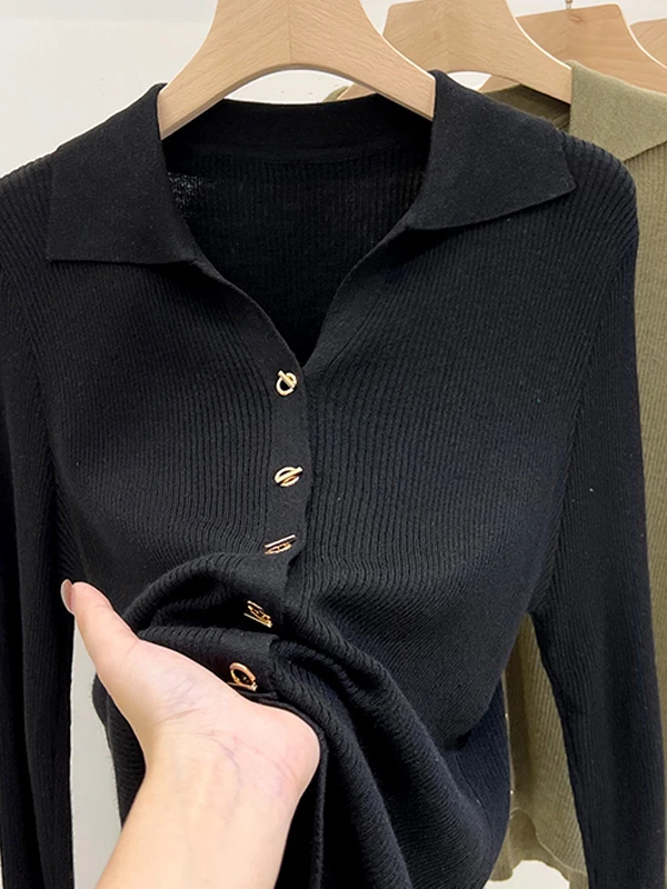 سترة محبوكة من Ele Ne بتصميم أزرار للربيع والخريف بطبقة أساسية عالية من Faion Sensation Commute Sle Long Sve... #2