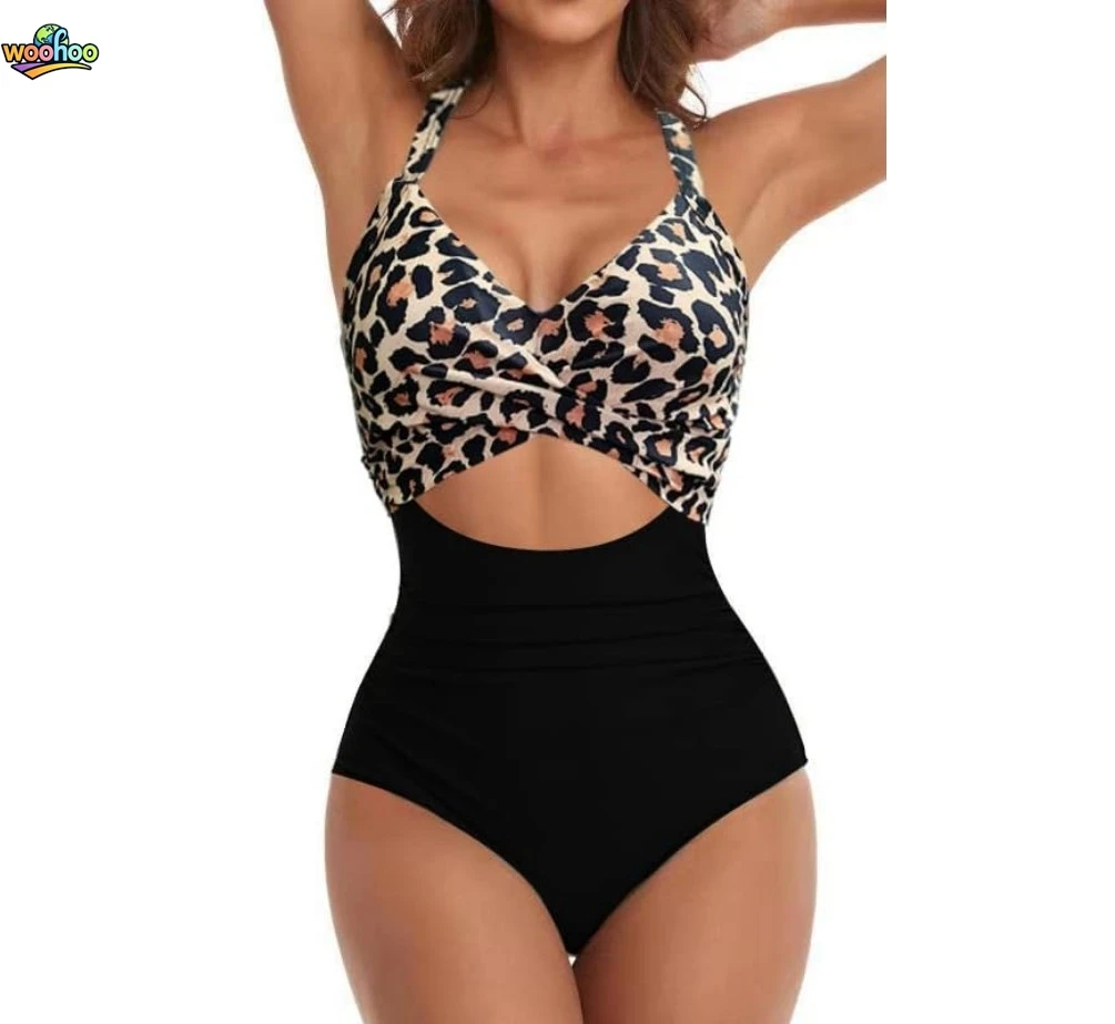 

Цельный купальник с животным принтом, бретелька на шее, пуш-ап для женщин, контроль живота, леопардовый принт, коллекция для пляжного отдыха и отдыха