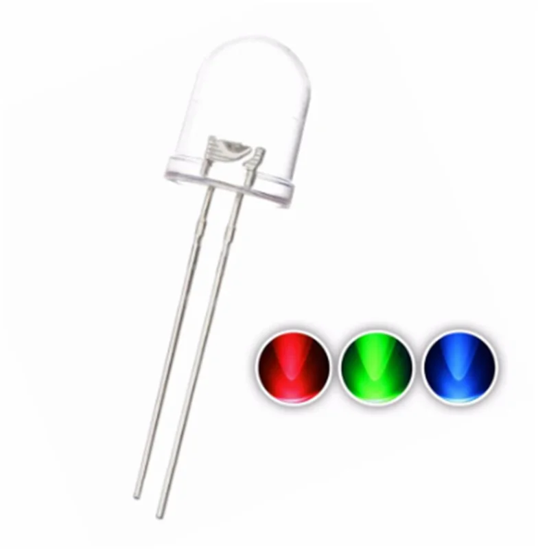 

10pcs 10mm Rgb Led Dip Red + Green + Blue Slow / Fast Flash Round Head Water Clear Long Legs Light Beads Lamp