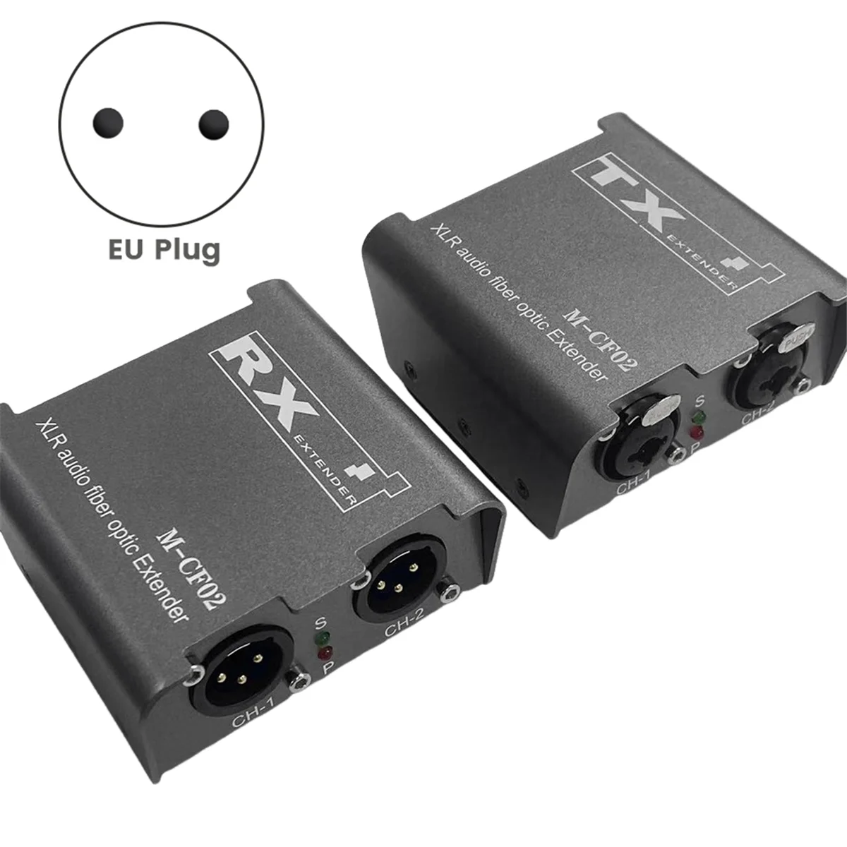 Extensor de fibra óptica de Audio XLR de 2 vías, receptor transceptor, hasta 20km, 2 canales, enchufe europeo