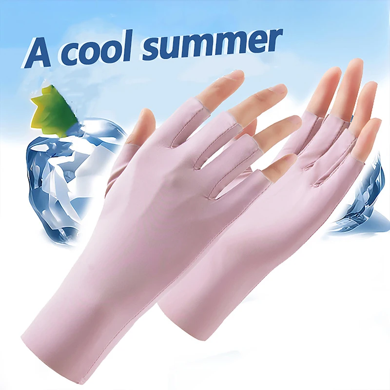 Guantes sin dedos Anti-uv de verano, manoplas finas transpirables de Color puro, resistentes a los rayos UV, 1 par