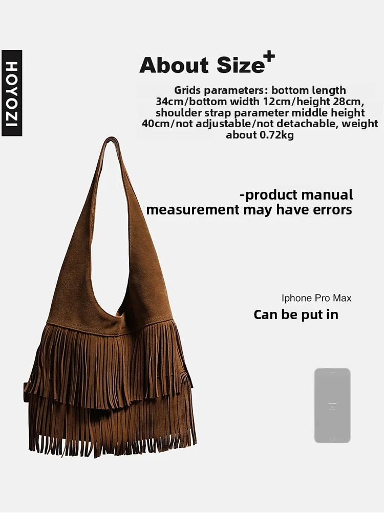 Leather matte tote fringed bag, women's 2025 autumn shoulder bag